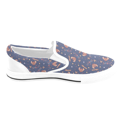 Taurus Print Design LKS304 White Slip Ons Canvas Women's Shoes