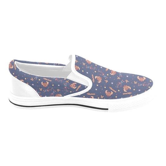 Taurus Print Design LKS304 White Slip Ons Canvas Women's Shoes