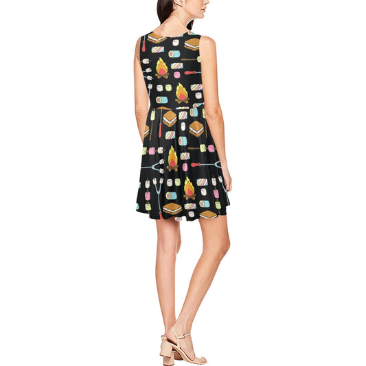 Camping Campfire Marshmallows Sleeveless Dress