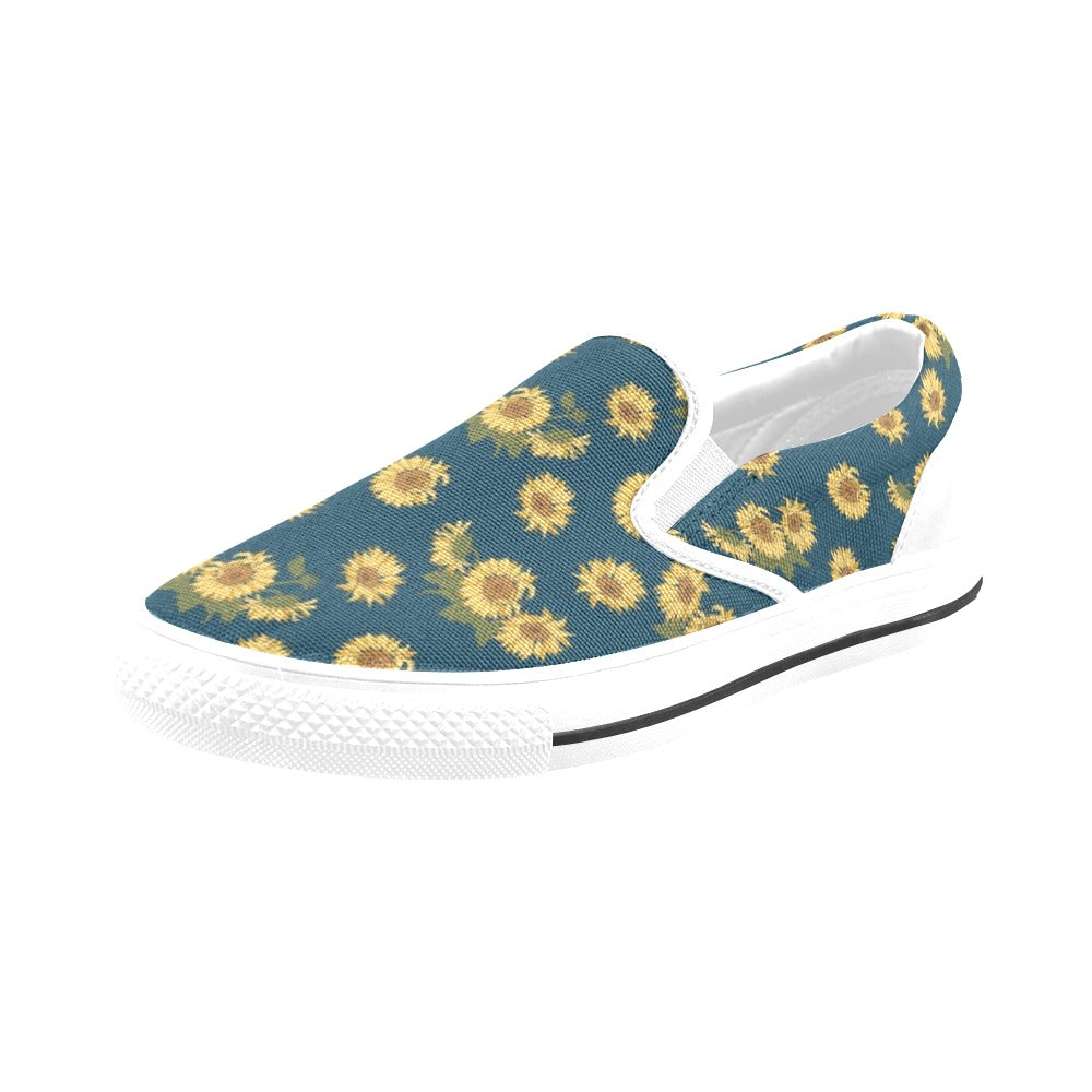 Sunflower Print Design LKS305 White Slip Ons Canvas Women's Shoes