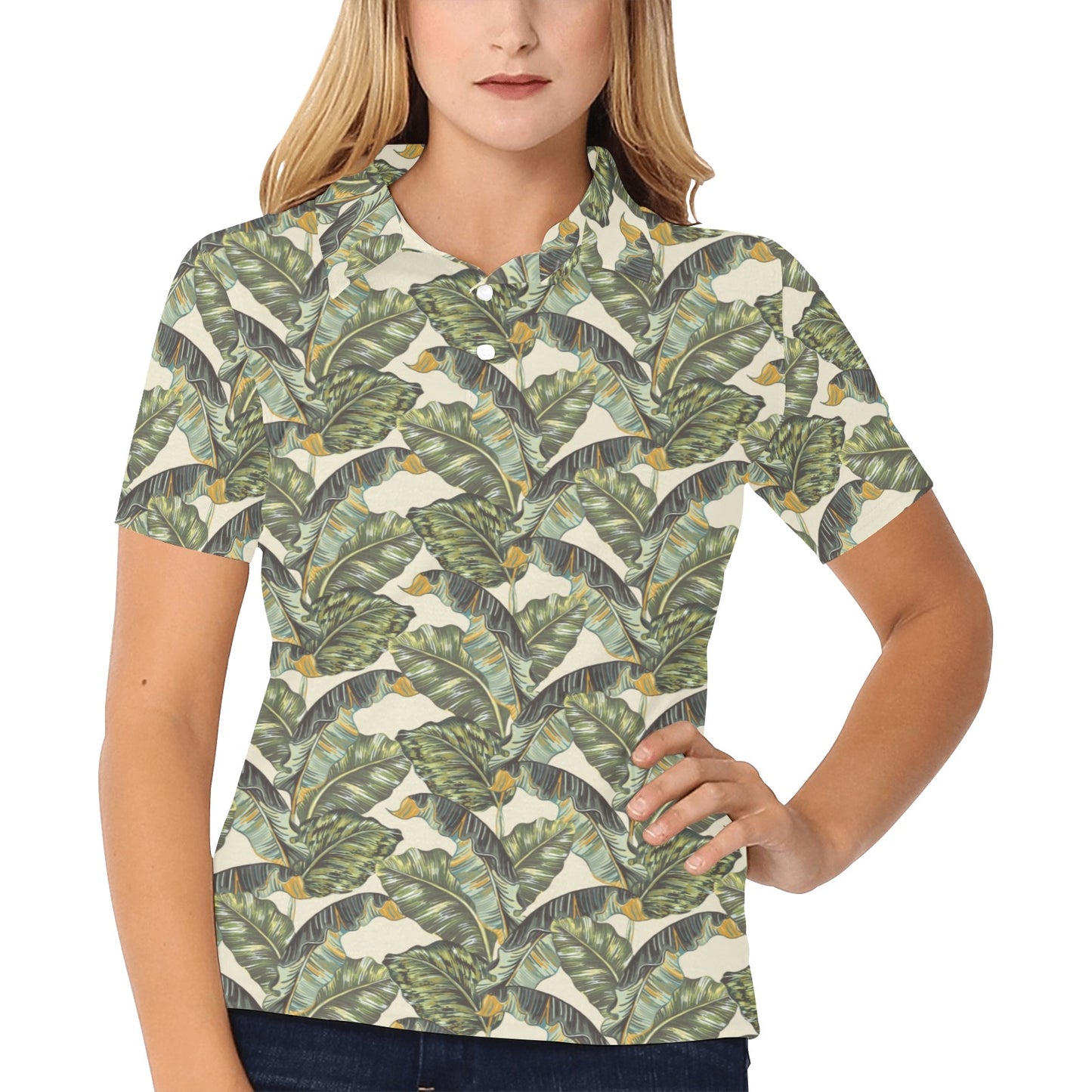 Banana Leaf Pattern Print Design 04 Women's Polo Shirt