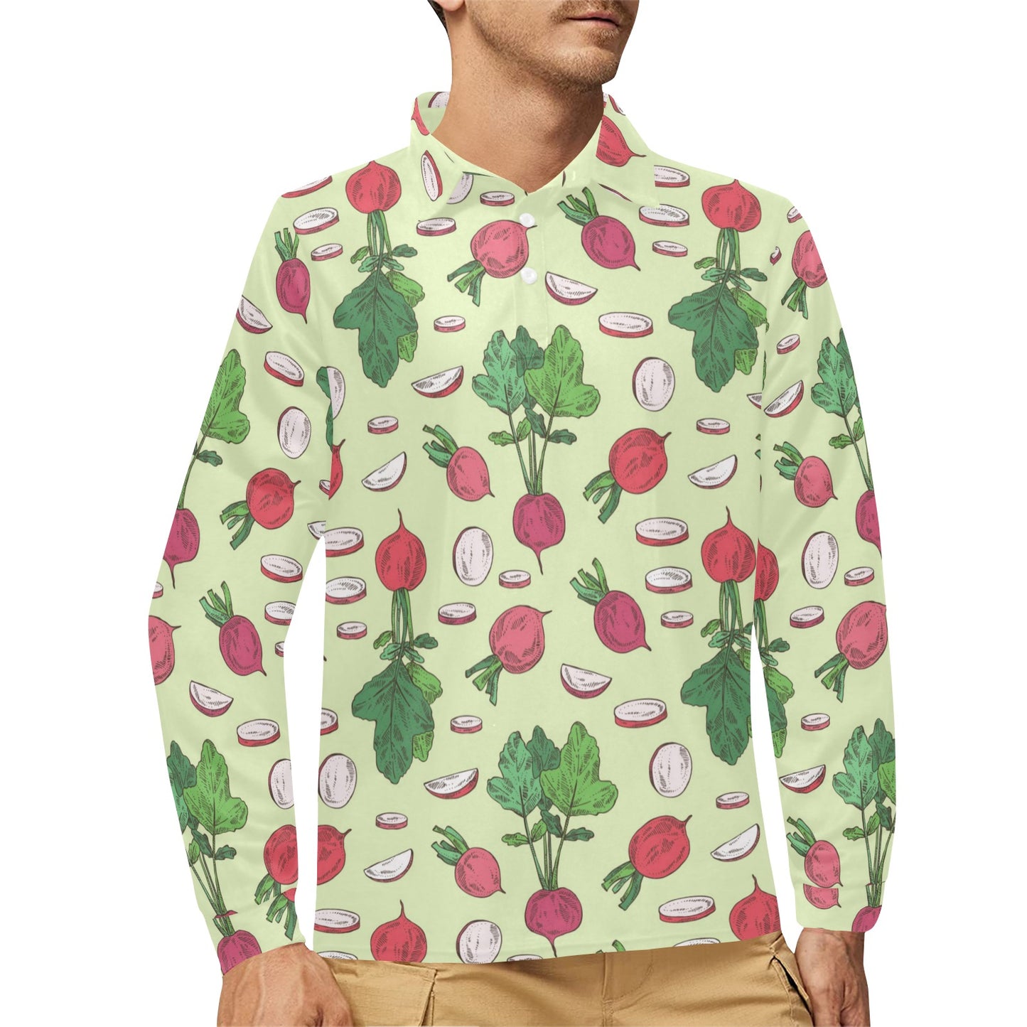 Radish Pattern Print Design A04 Long Sleeve Polo Shirt For Men's