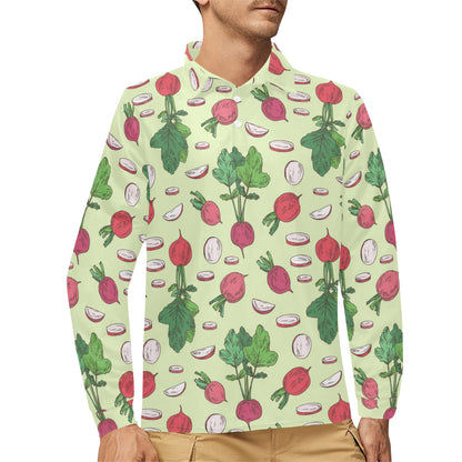 Radish Pattern Print Design A04 Long Sleeve Polo Shirt For Men's