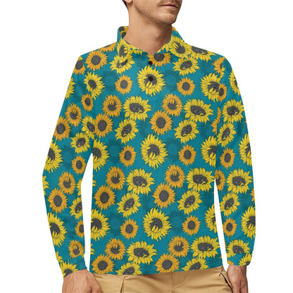 Sunflower Print Design LKS301 Long Sleeve Polo Shirt For Men's