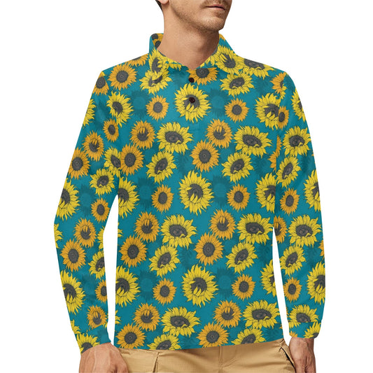 Sunflower Print Design LKS301 Long Sleeve Polo Shirt For Men's