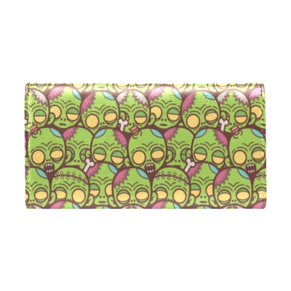 Zombie Head Design Pattern Print Women's Trifold Wallet