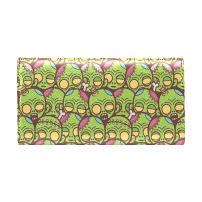 Zombie Head Design Pattern Print Women's Trifold Wallet