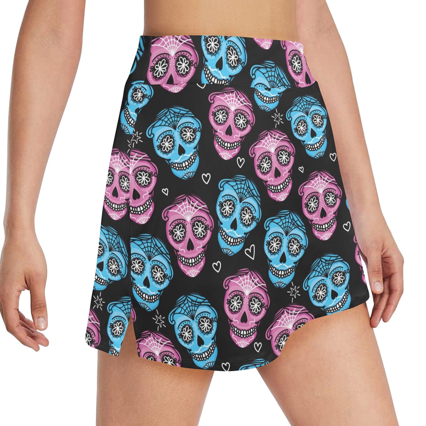 Day of the Dead Skull Print Pattern 17" Golf & Pickleball Skort with Pockets