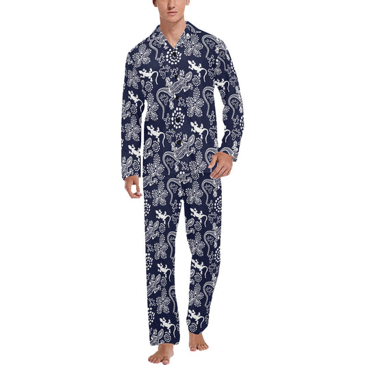 lizard Pattern Print Design 03 Men's Long Pajama Set