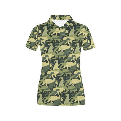 Camouflage Dinosaur Pattern Print Design 03 Women's Polo Shirt