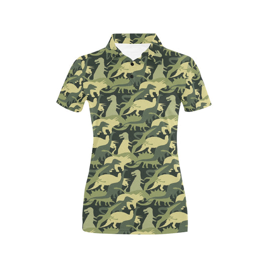 Camouflage Dinosaur Pattern Print Design 03 Women's Polo Shirt