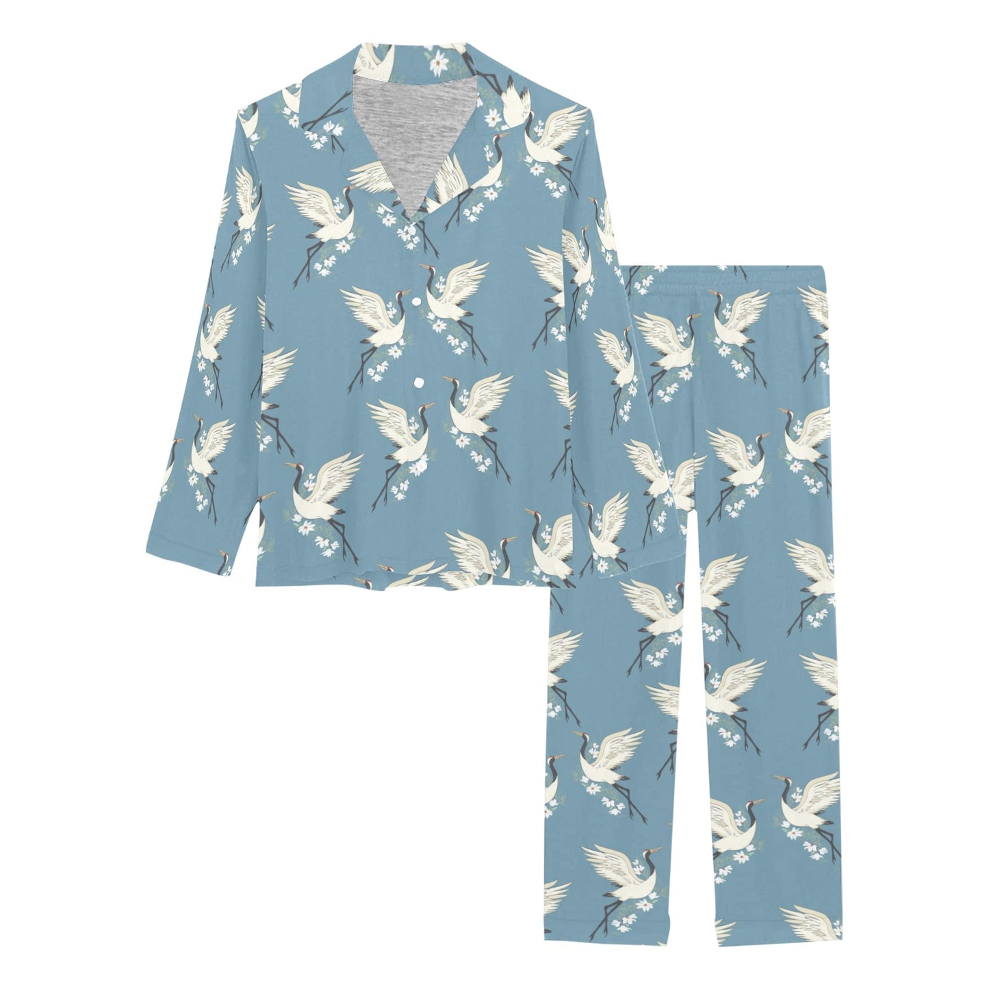 Crane Pattern Print Design 05 Women's Long Pajama Set