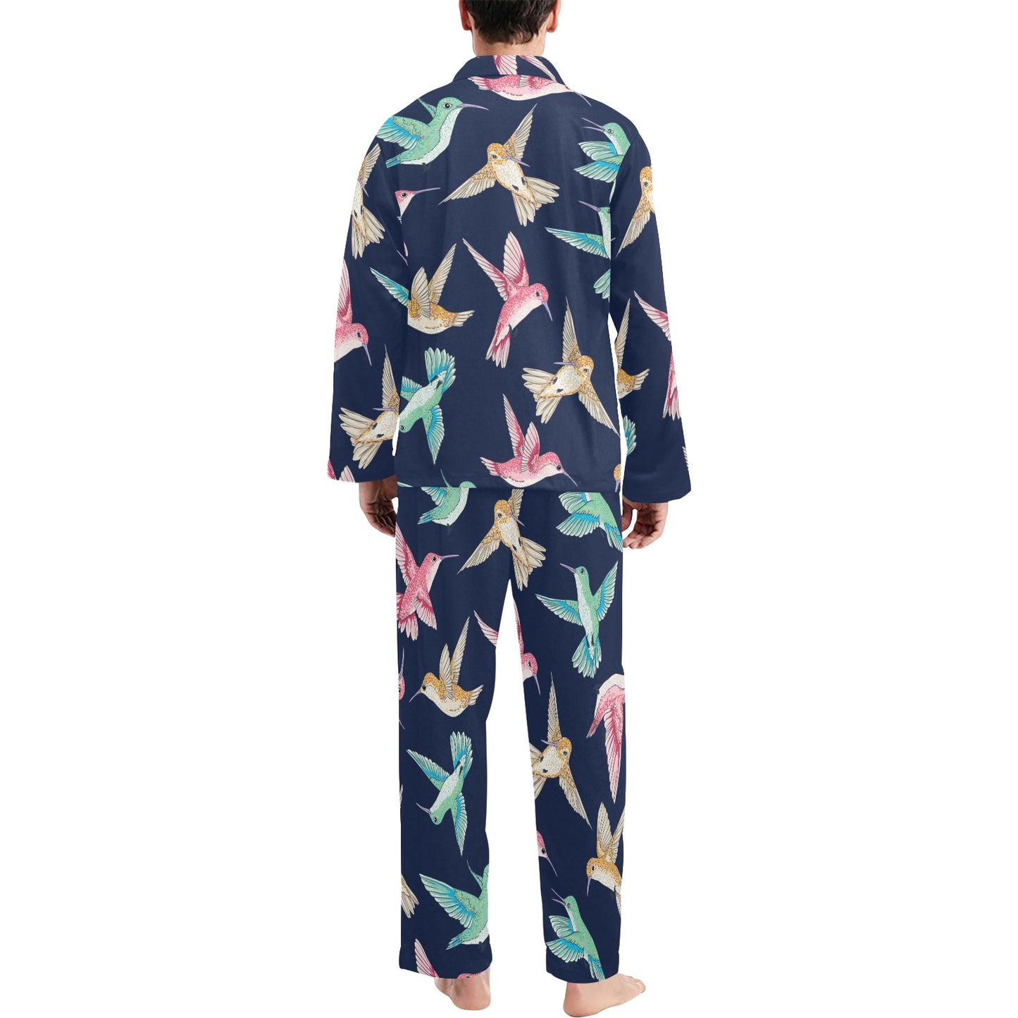 Hummingbird Cute Pattern Print Design 01 Men's Long Pajama Set