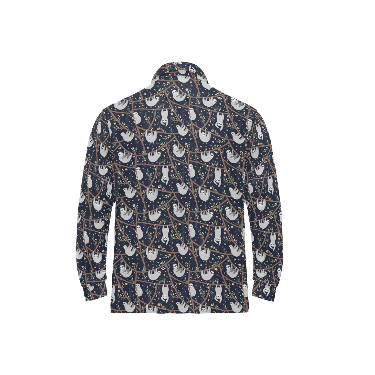 Sloth Happy Design Themed Print Long Sleeve Polo Shirt For Men's