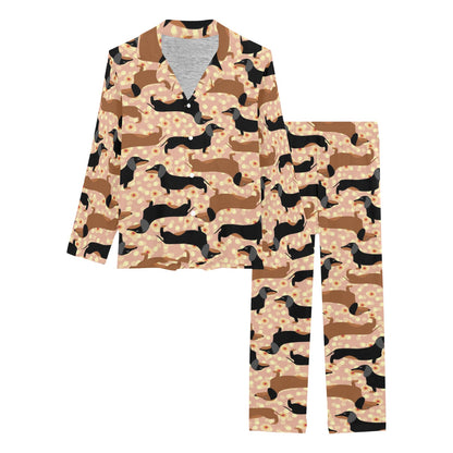 Dachshund Pattern Print Design 011 Women's Long Pajama Set