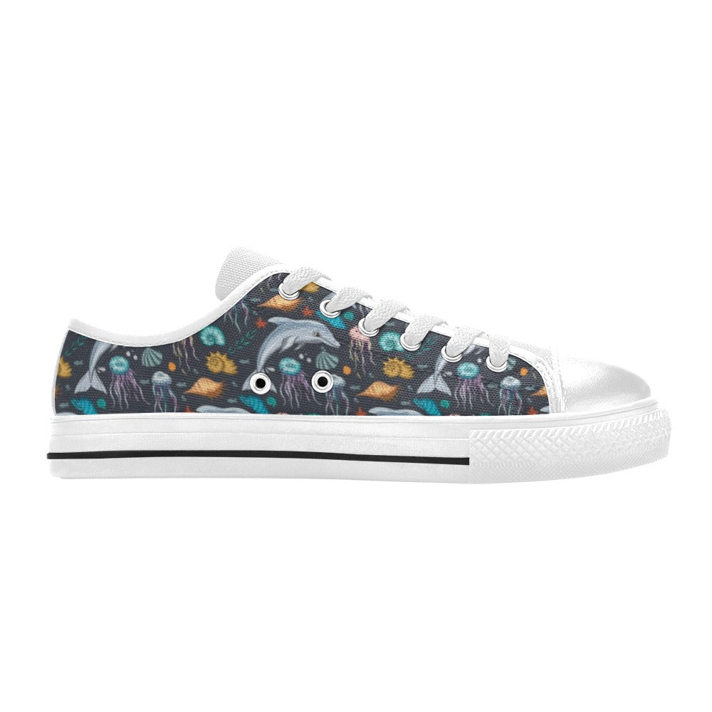 Underwater Dolphin Print Design LKS304 Women's White Low Top Shoes