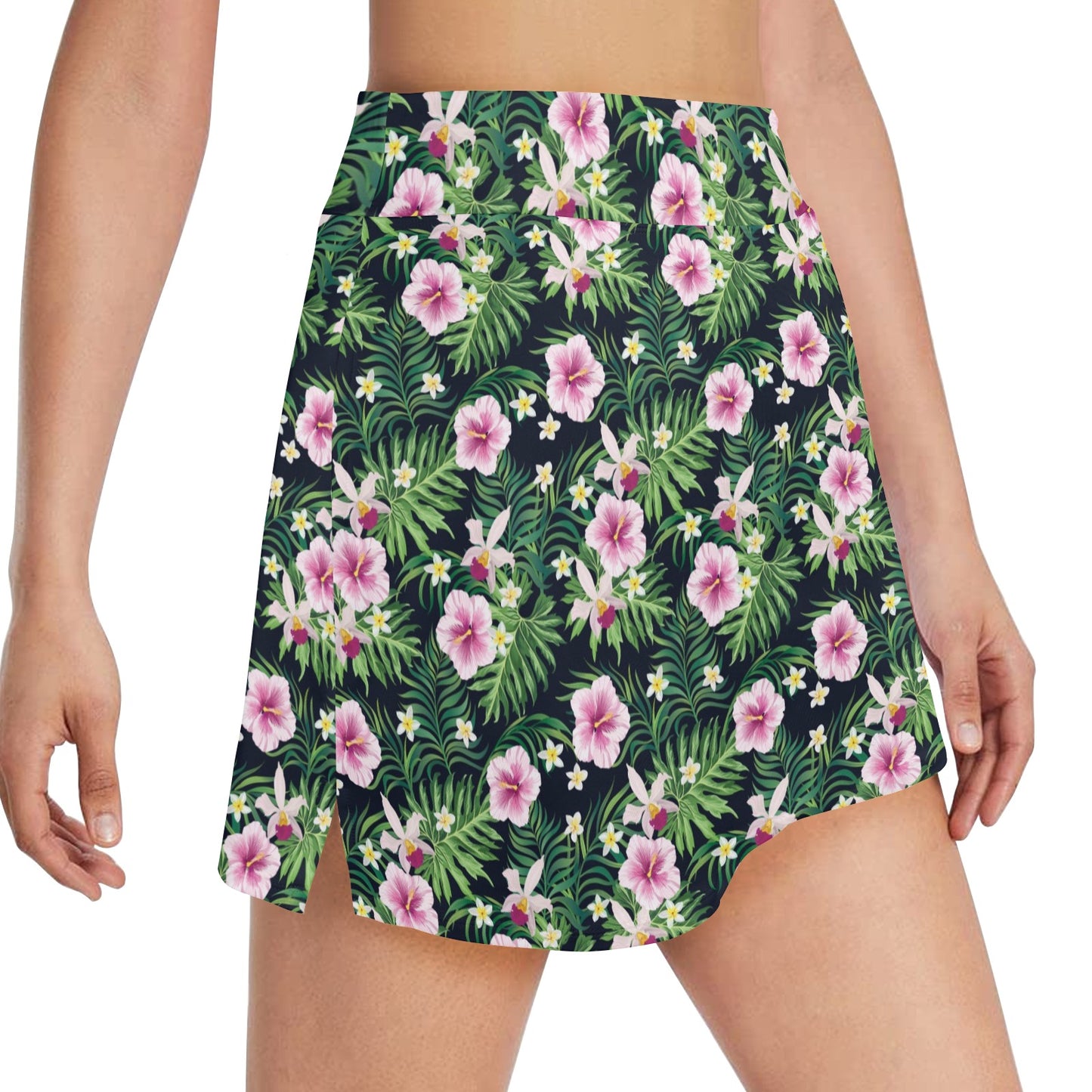 Hibiscus Tropical Print Design LKS309 Women's Golf Skirt with Pocket