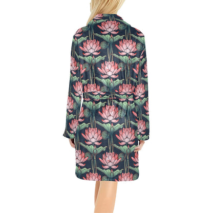 Water Lily Pattern Print Design WL03 Women's Fleece Robe
