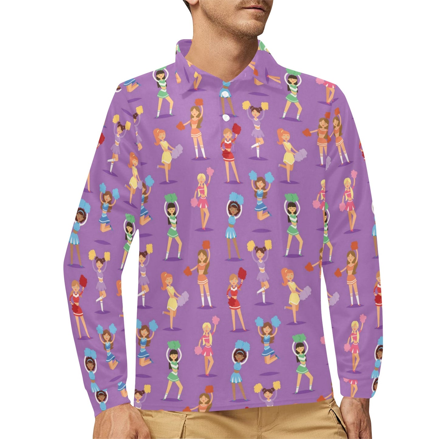 Cheerleader Pattern Print Design 02 Long Sleeve Polo Shirt For Men's