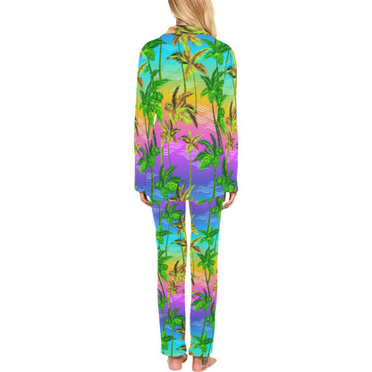 Palm Tree Rainbow Pattern Women's Long Pajama Set