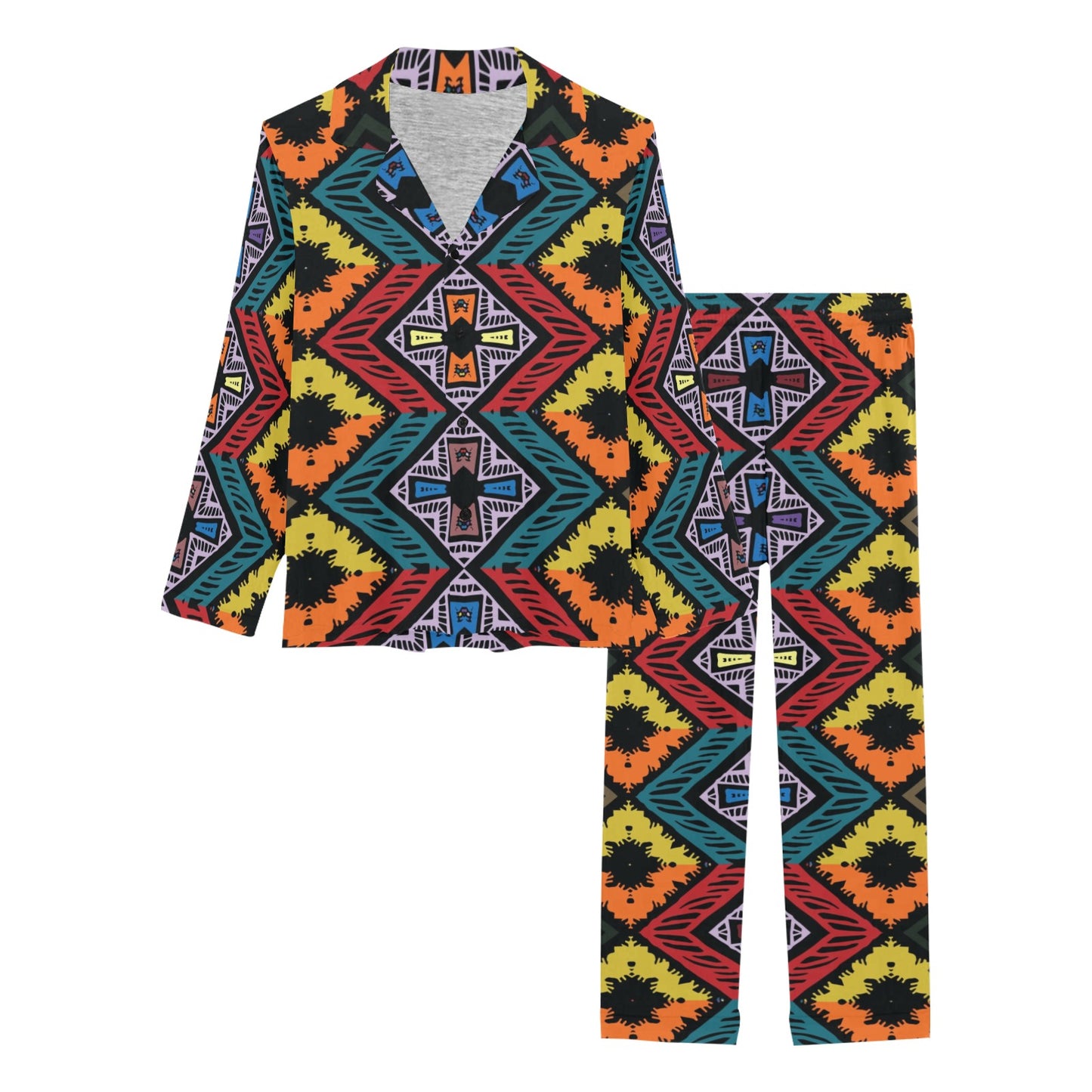 African Pattern Print Design 08 Women's Long Pajama Set