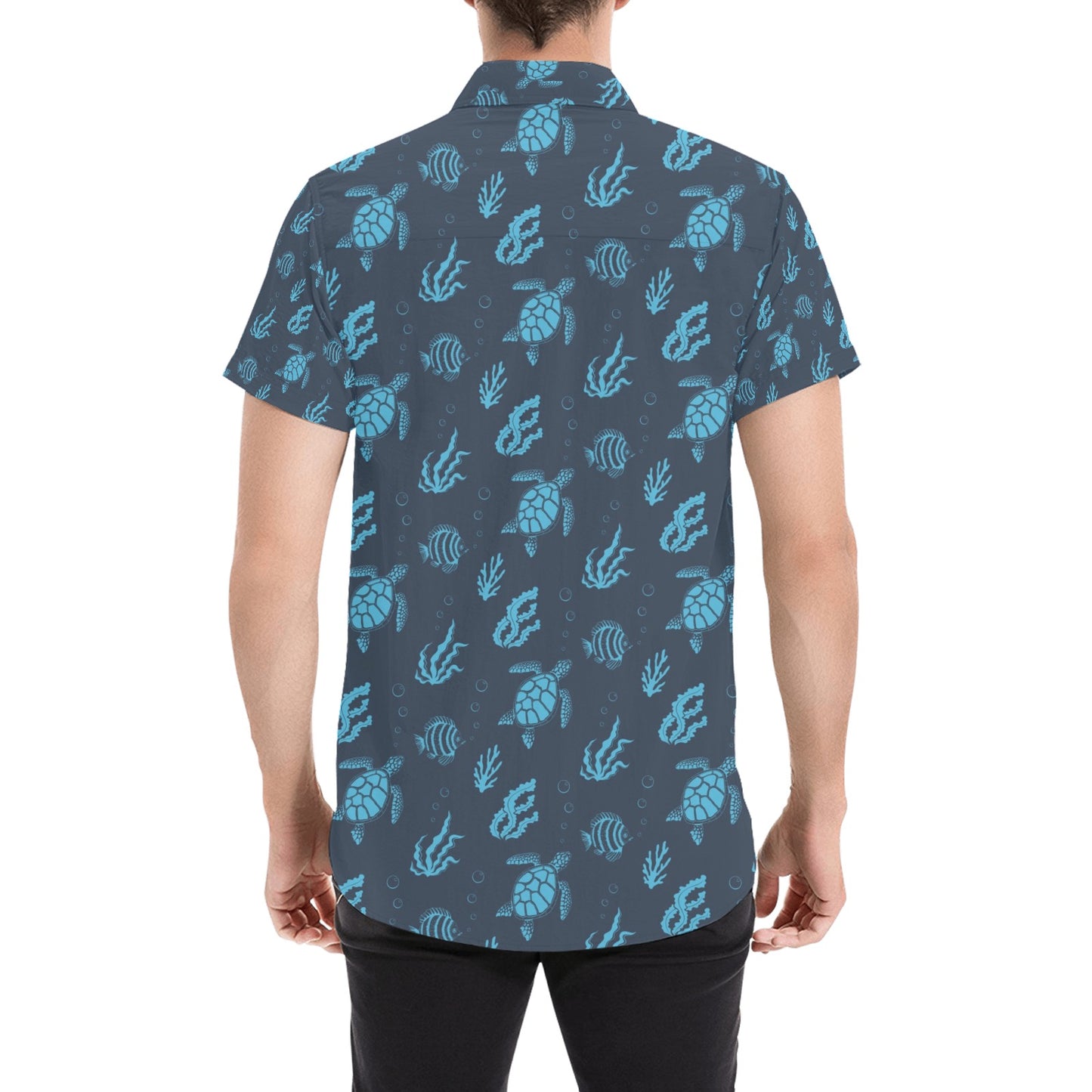 Sea Turtle Print Design LKS307 Men Short Sleeve Button Up Shirt