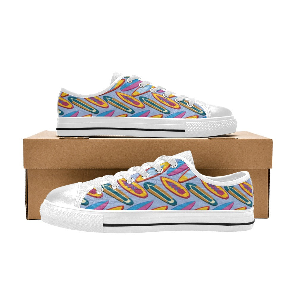 Surfboard Pattern Print Design LKS303 Women's White Low Top Shoes