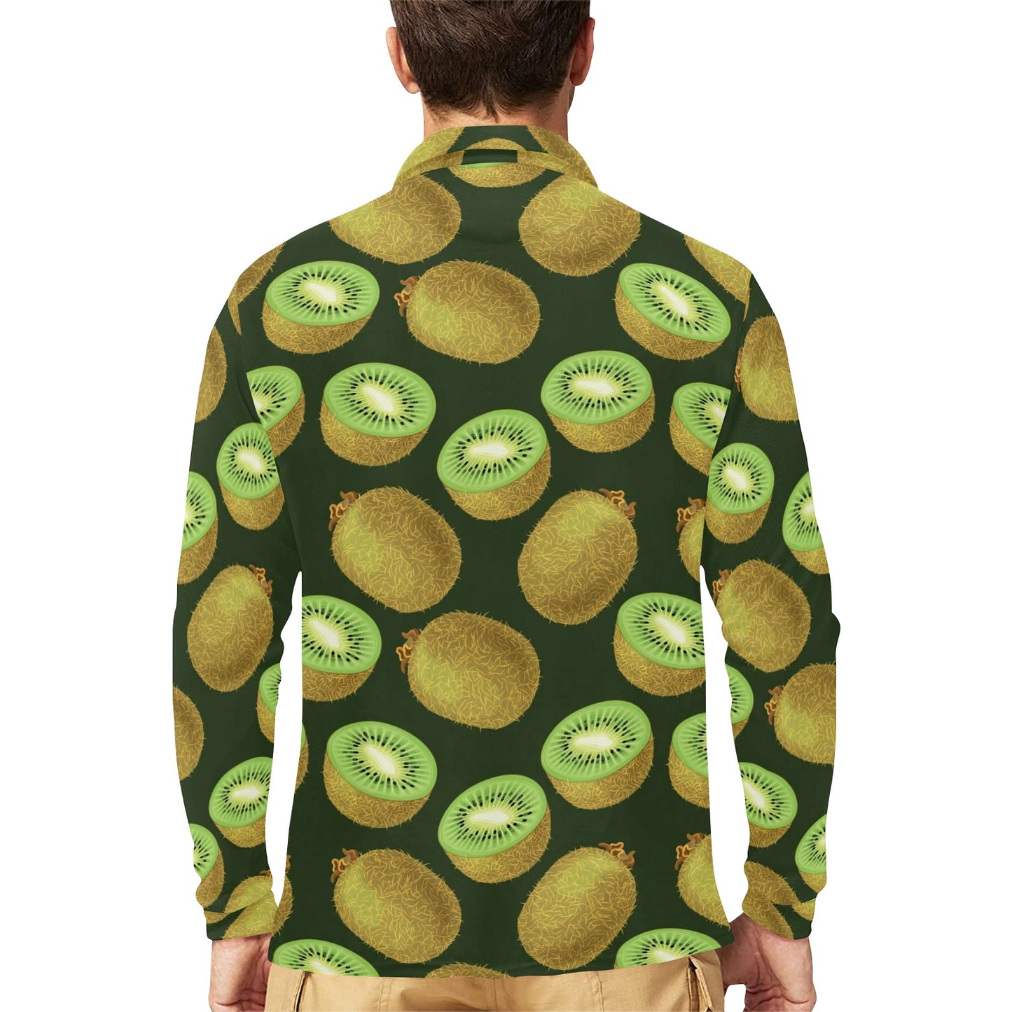 Kiwi Pattern Print Design KW04 Long Sleeve Polo Shirt For Men's