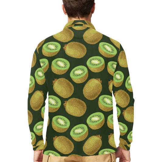Kiwi Pattern Print Design KW04 Long Sleeve Polo Shirt For Men's