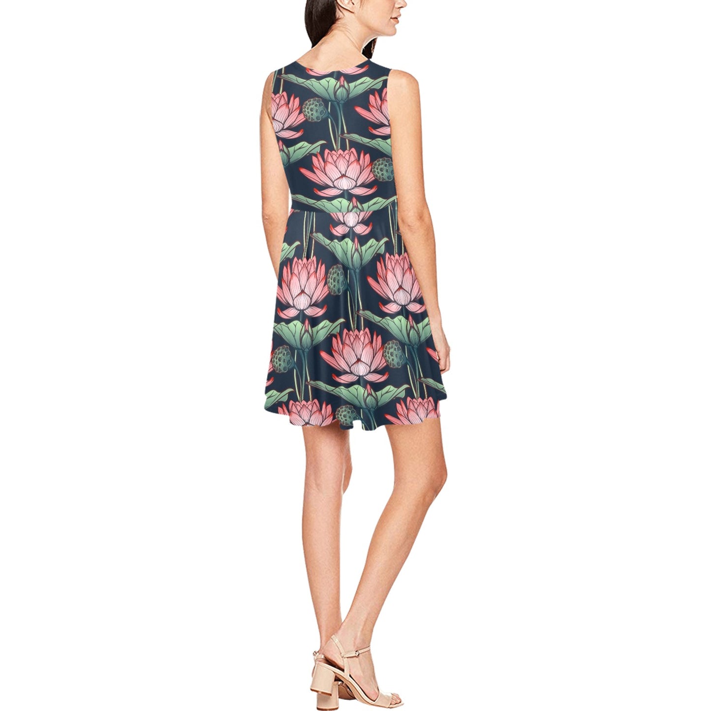 Water Lily Pattern Print Design WL03 Sleeveless Dress