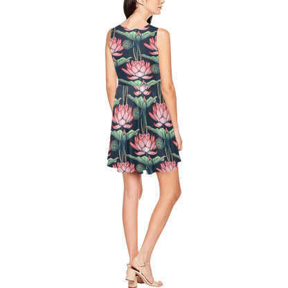 Water Lily Pattern Print Design WL03 Sleeveless Dress