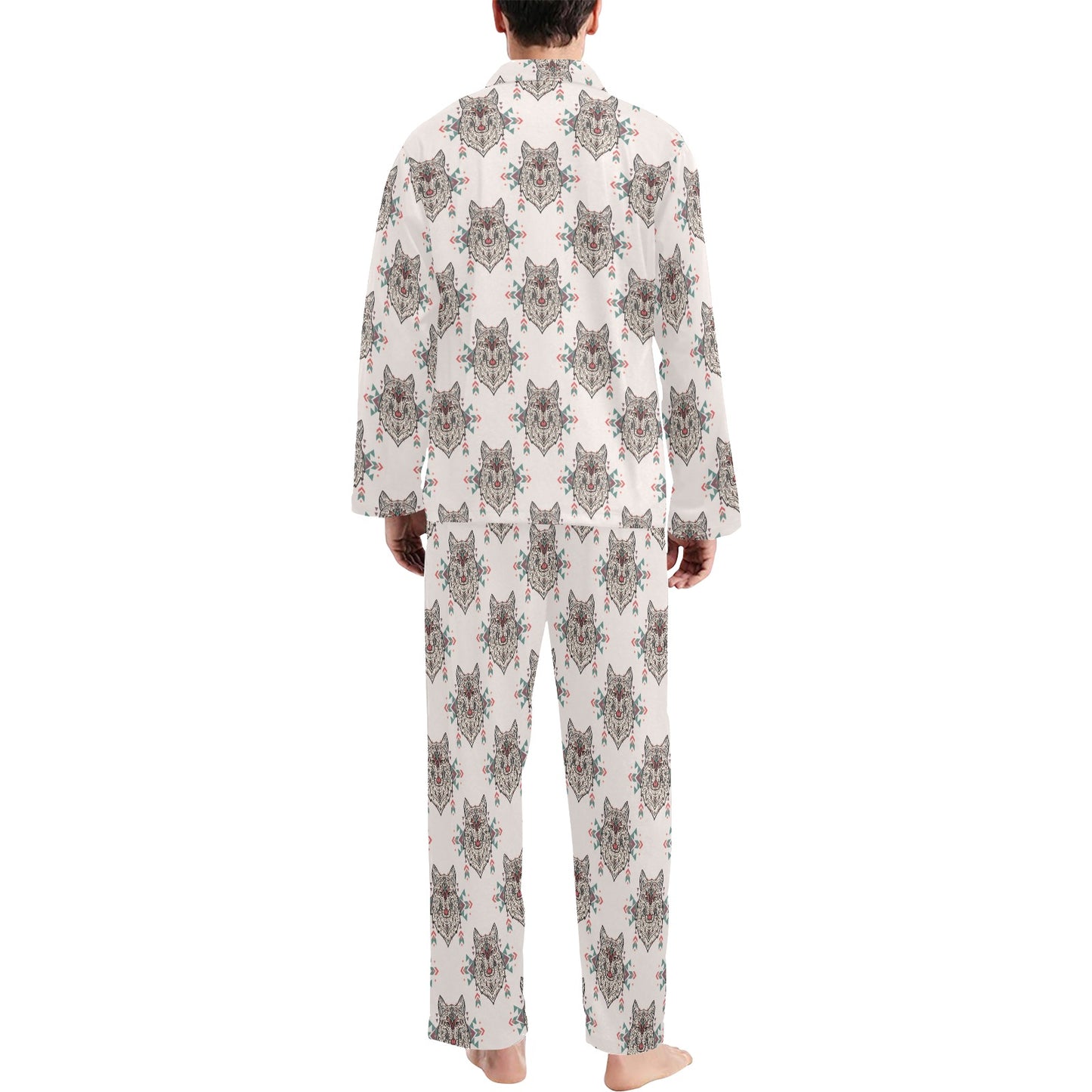 Aztec Wolf Pattern Print Design 01 Men's Long Pajama Set