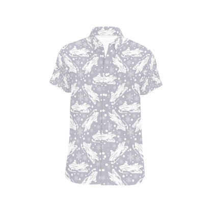 Snowmobile Print Design LKS302 Men Short Sleeve Button Up Shirt