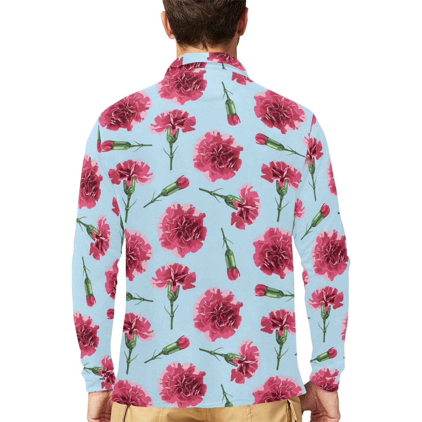 Carnations Pattern Print Design CN01 Long Sleeve Polo Shirt For Men's