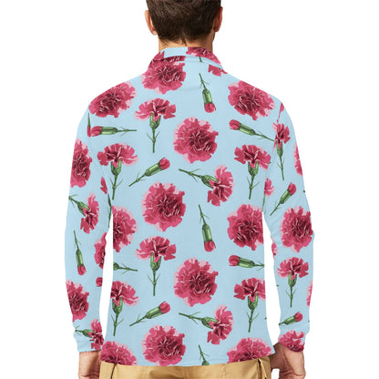 Carnations Pattern Print Design CN01 Long Sleeve Polo Shirt For Men's