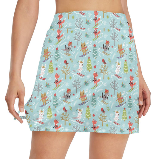 Ski Fox Cute Print Design LKS303 17" Golf & Pickleball Skort with Pockets