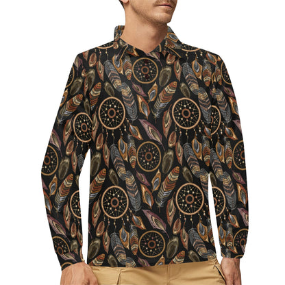 Dream catcher embroidered style Long Sleeve Polo Shirt For Men's
