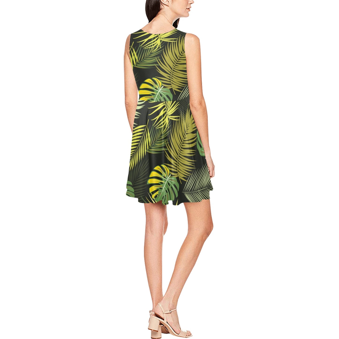 Palm Leaf Pattern Print Design A05 Sleeveless Dress
