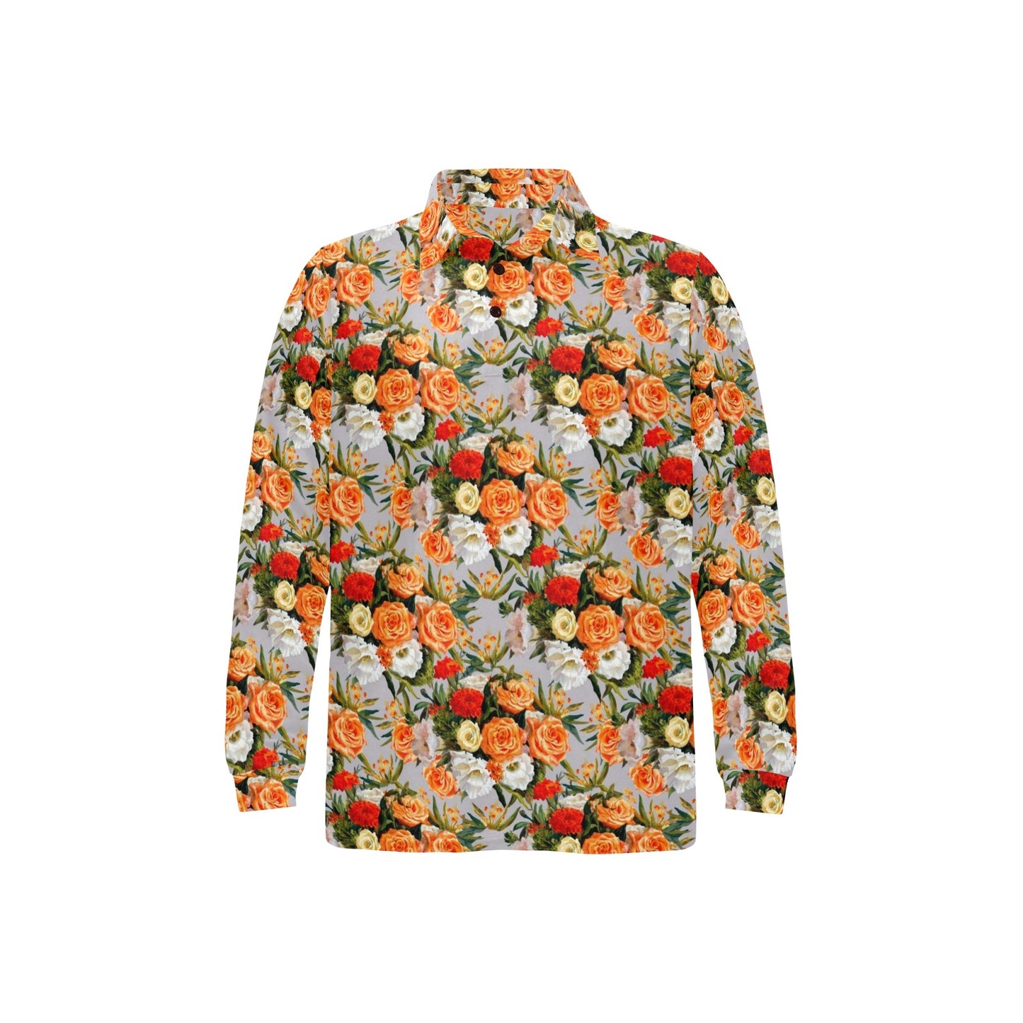 Lisianthus Pattern Print Design LT04 Long Sleeve Polo Shirt For Men's