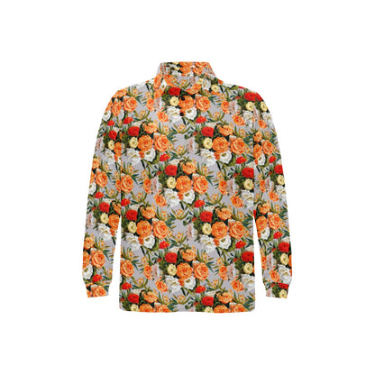 Lisianthus Pattern Print Design LT04 Long Sleeve Polo Shirt For Men's