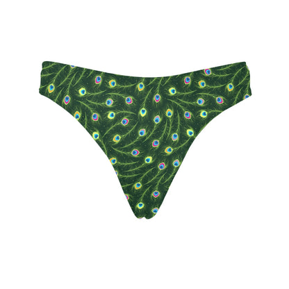 Peacock Feather Green Design Print Women's Thongs