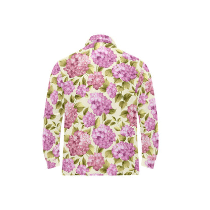 Hydrangea Pattern Print Design HD05 Long Sleeve Polo Shirt For Men's