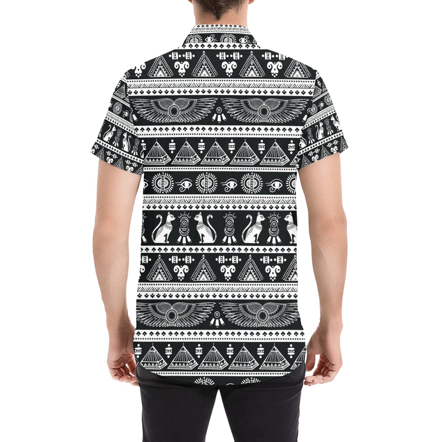 Tribal Pattern Print Design LKS305 Men Short Sleeve Button Up Shirt