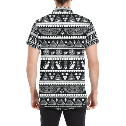 Tribal Pattern Print Design LKS305 Men Short Sleeve Button Up Shirt