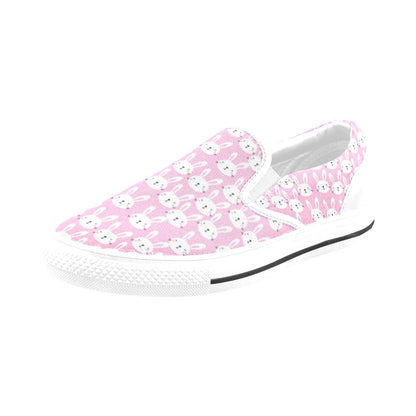 Rabbit Print Design LKS401 White Slip Ons Canvas Women's Shoes