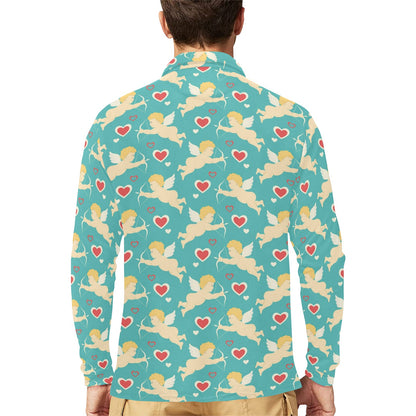 Cupid Pattern Print Design 01 Long Sleeve Polo Shirt For Men's