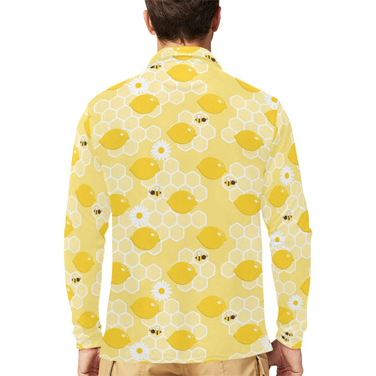 Honey Bee Honeycomb Print Design LKS3010 Long Sleeve Polo Shirt For Men's
