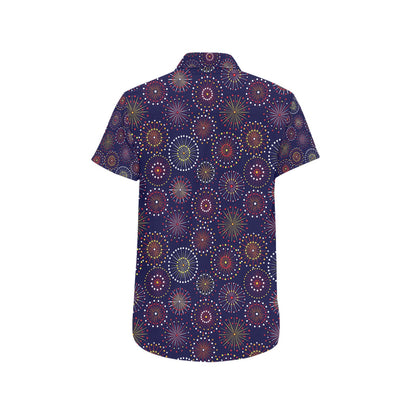 Firework Flower Style Print Design LKS302 Men Short Sleeve Button Up Shirt