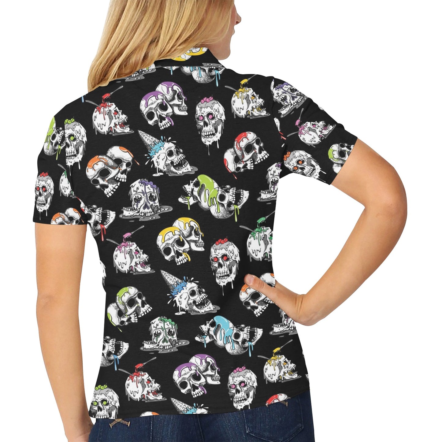 Skull Print Design LKS3013 Women's Polo Shirt