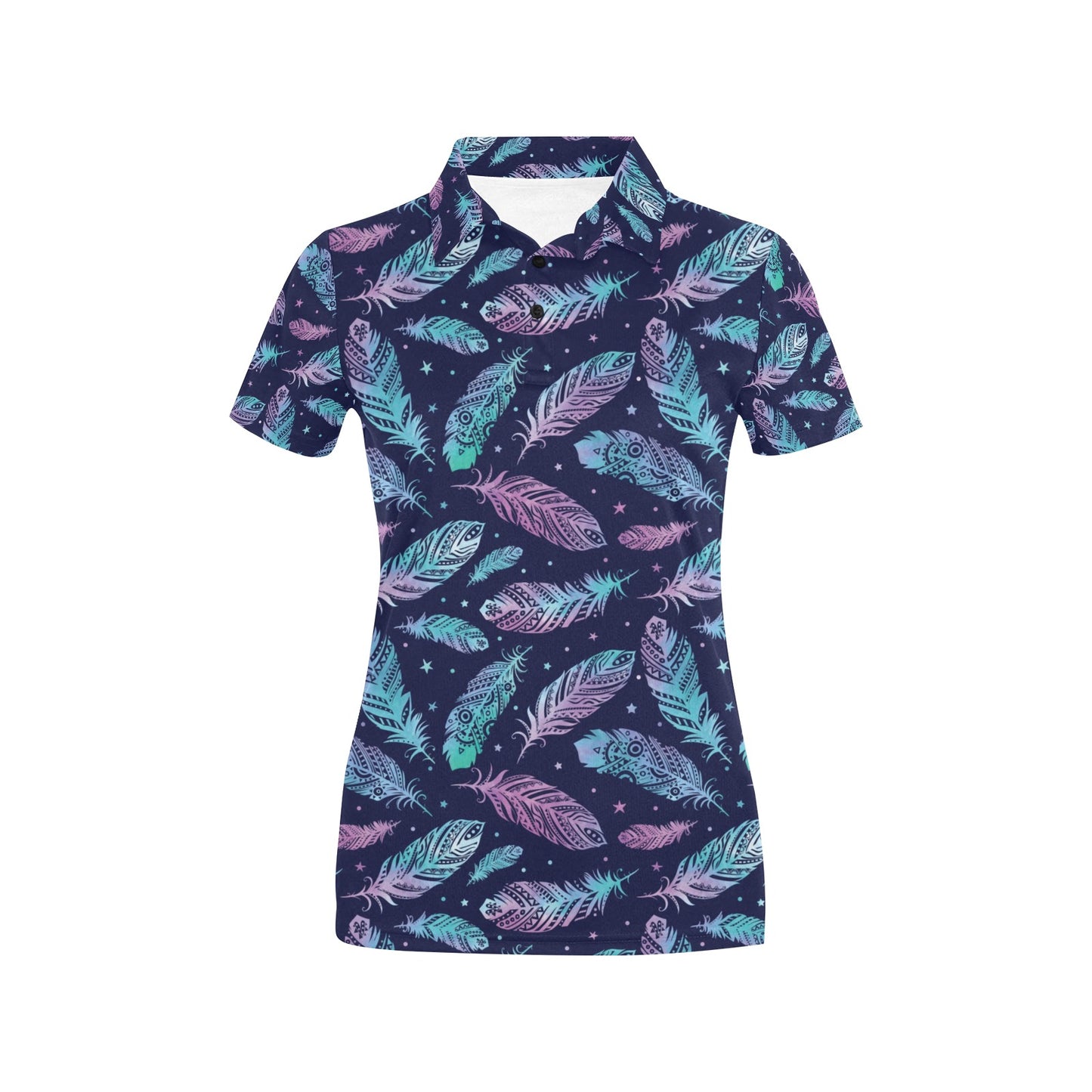 Feather Aztec Design Print Women's Polo Shirt